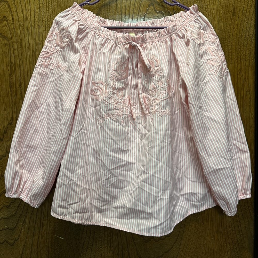 Gerdany Fashion Women’s Size 4 Pink Striped Blouse Off the Shoulder